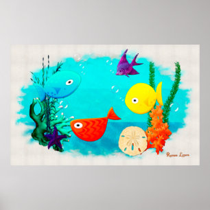 Poster Aquário de Fantasia Peixes de Desenho Animado