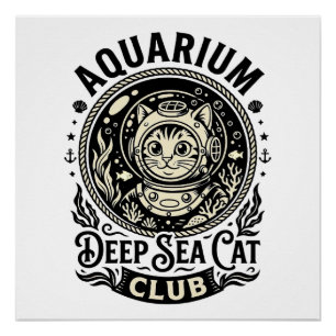 Pôster Aquário Gato de Mar Profundo Gráfico Engraçado - A