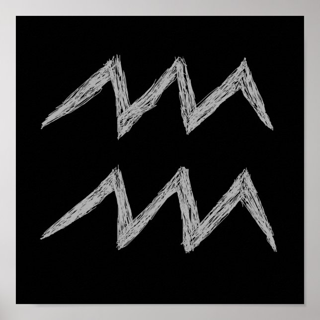 Poster Aquário. Sinal de Astrologia Zodíaca. Branco. (Frente)