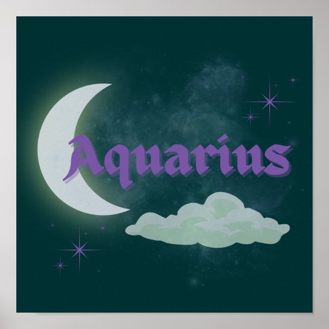 Poster Aquarius Celestial Moon Cloud Stars Astrologia Art (Frente)