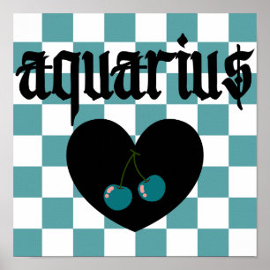 Poster Aquarius Gothic Aestética Checkered Cherry Art