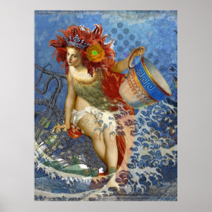 Poster Aquarius Mermaid Gothic Blue Art