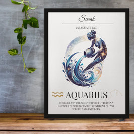 Poster Aquarius Personalizado Elegante Zodiac Watercolor