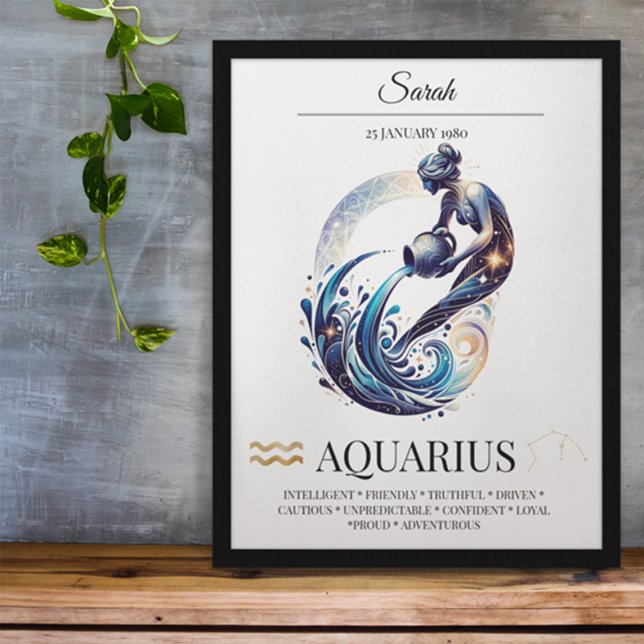 Poster Aquarius Personalizado Elegante Zodiac Watercolor (Criador carregado)