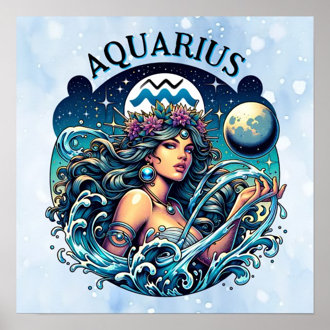 Poster Aquarius Water Bearer Beautiful Woman Astrology  (Frente)