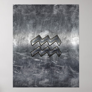 Pôster Aquarius Zodiac - Estilo de Aço Prateado Distante