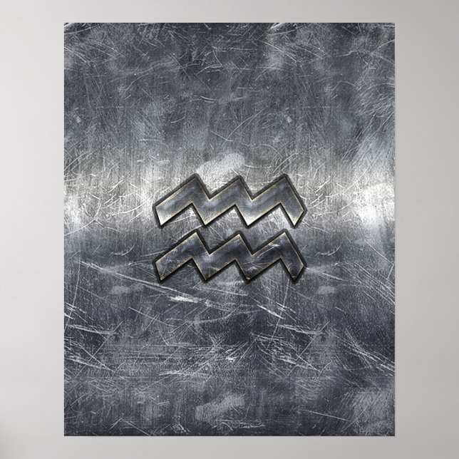 Pôster Aquarius Zodiac - Estilo de Aço Prateado Distante (Frente)