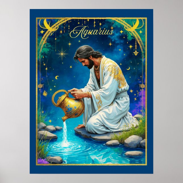Poster Aquarius Zodiac Sign Under a Starry Sky (Frente)