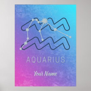 Poster Aquarius Zodistar Sinal Watercolor Horoscope
