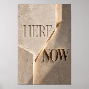 Poster Aqui Agora Parede de Tipografia Abstrata Neutra e 