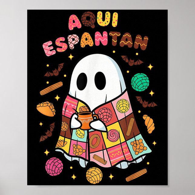 Poster Aqui Espantan Dia De Muertos Espanhol Mexicano Hal (Frente)
