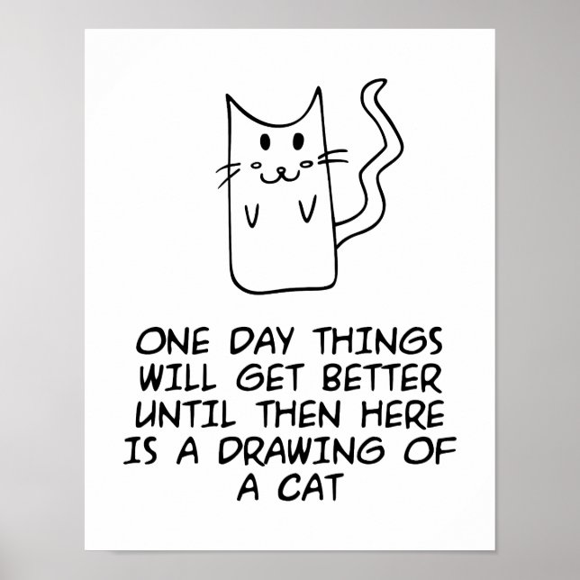 Poster Aqui está o desenho de um gato (Frente)