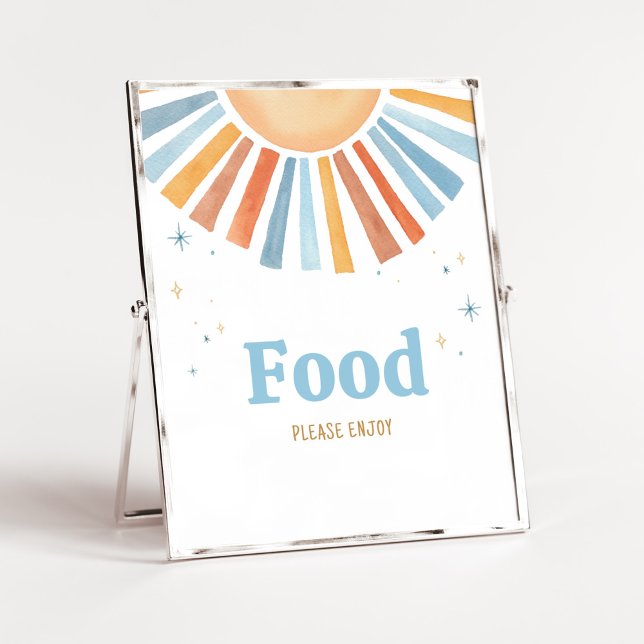 Poster Aqui vem a Comida do Filho Chá de fraldas (Boho Sunshine Baby Shower Food Sign)