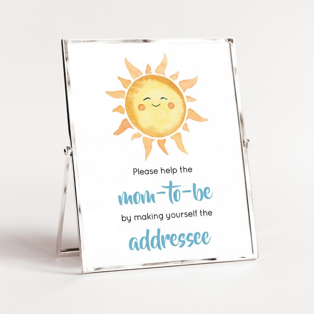 Poster Aqui vem a Estação de Envelope Sun Filho Cute (Sunshine Here Comes the Son Baby Shower Envelope Station Sign)