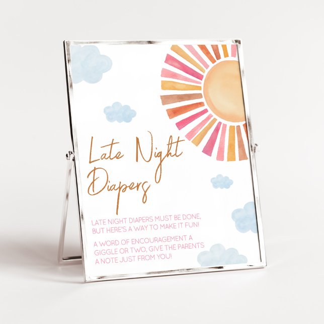 Poster Aqui Vem A Rapariga Sol Fraldas Noturnas Tardes (Sunshine Baby Shower Late Night Diapers Sign)