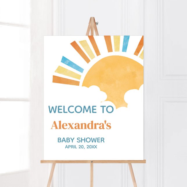 Poster Aqui vem o Chá de fraldas do Filho bem-vindo (Here Comes the Son Baby Shower Welcome Sign)