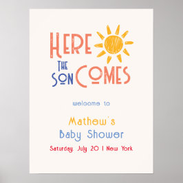 Poster Aqui Vem O Filho Bonito Chá de fraldas Retro Bem-V