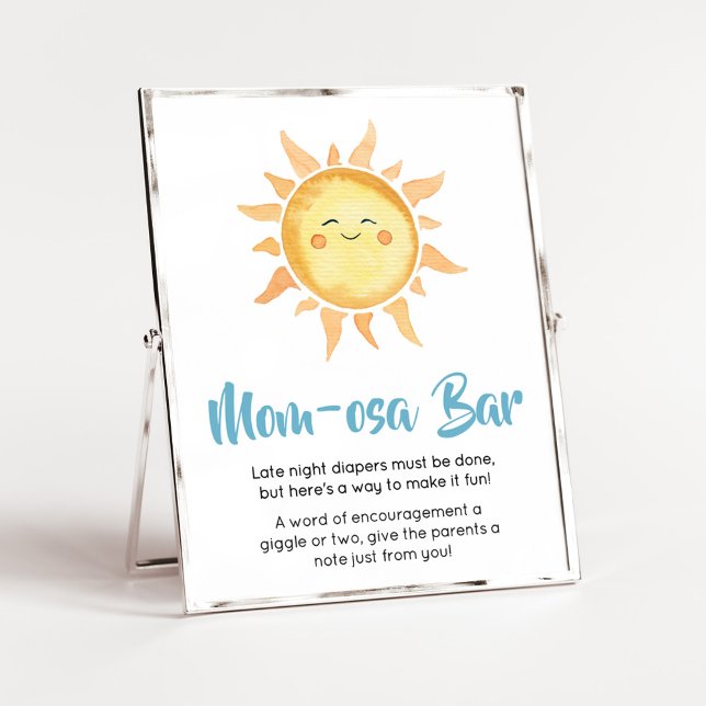 Poster Aqui vem o Filho Gato Sol Mãe Bar Osa (Sunshine Here Comes the Son Baby Shower Mom Osa Bar Sign)