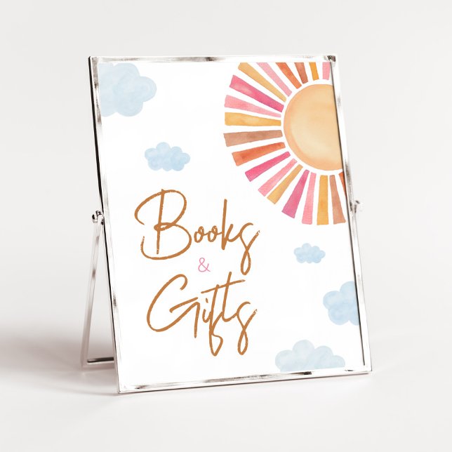 Poster Aqui vem os livros e presentes da Sun Girl (Sunshine Baby Shower Books and Gifts Sign)
