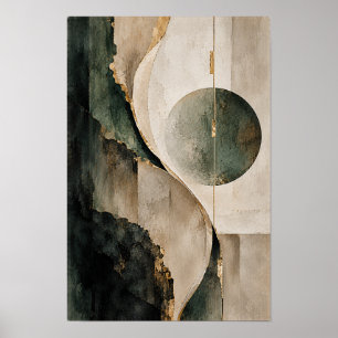 Poster Ar Verde Escuro Bege Geométrico Círculo Abstrato P