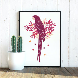 Poster Ara Parrot Vermelho Folha Tropical Desenhando