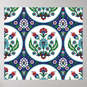 Poster Arábica turca, flores de tulipa, padrão perfeito.