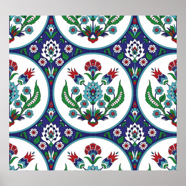 Poster Arábica turca, flores de tulipa, padrão perfeito. (Frente)