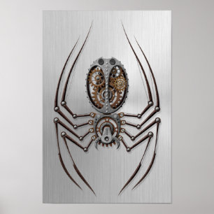 Pôster Aranha de Steampunk com efeito de aço inoxidável