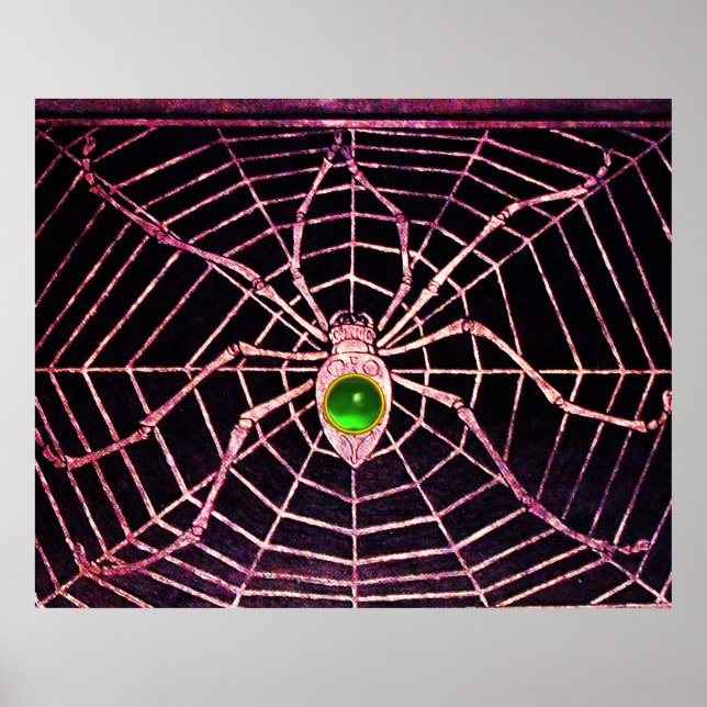 Poster ARANHA E TEIA Esmeralda Verde Pedra Preciosa Preta (Frente)
