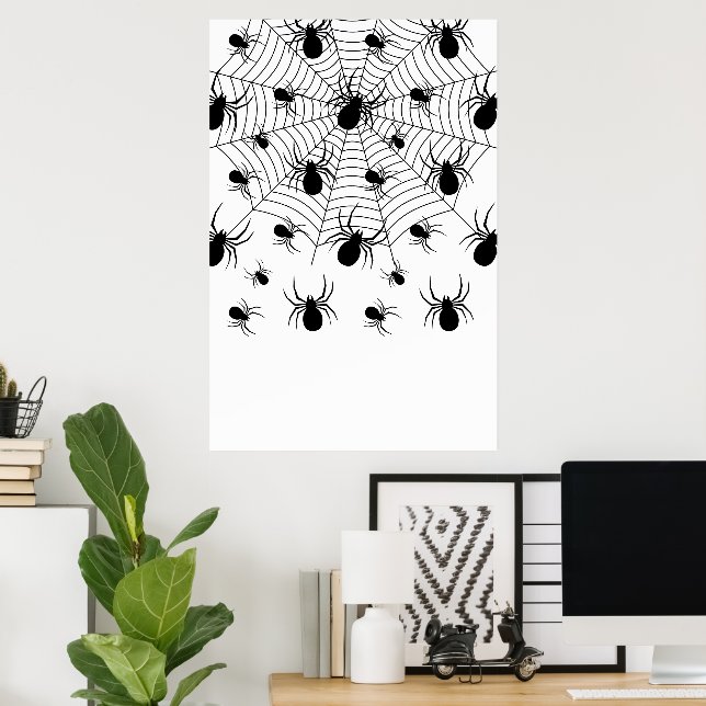 Poster Aranha preto e branco teia de aranha padrão de Hal (Escritório em casa)
