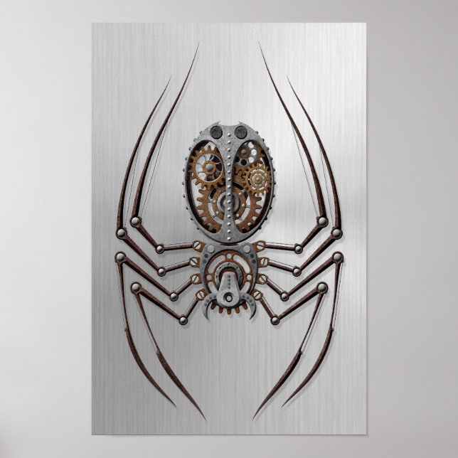Pôster Aranha Steampunk com Efeito de Aço Isolado (Frente)