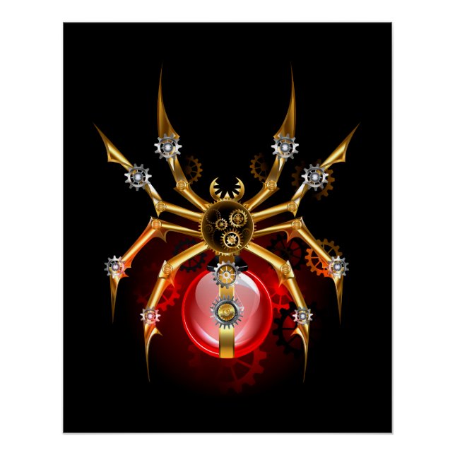Pôster Aranha steampunk em preto (Frente)
