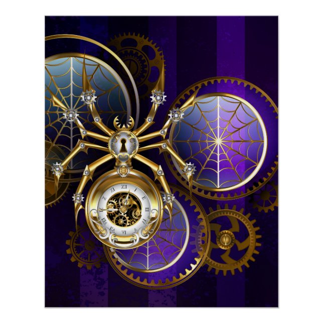 Pôster Aranha Steampunk no fundo roxo (Frente)