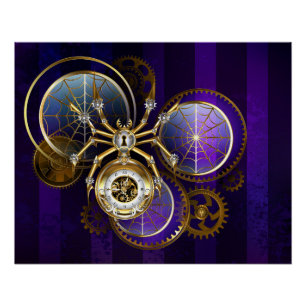 Pôster Aranha Steampunk no fundo roxo