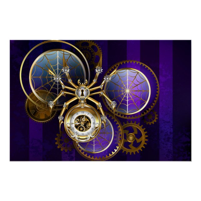 Pôster Aranha Steampunk no fundo roxo (Frente)