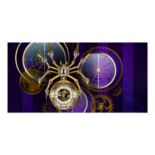 Pôster Aranha Steampunk no fundo roxo (Frente)