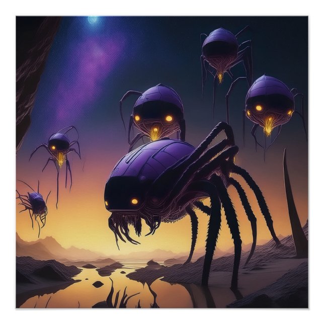 Pôster Aranhas alienígenas Desoladas Aterrissando (Frente)