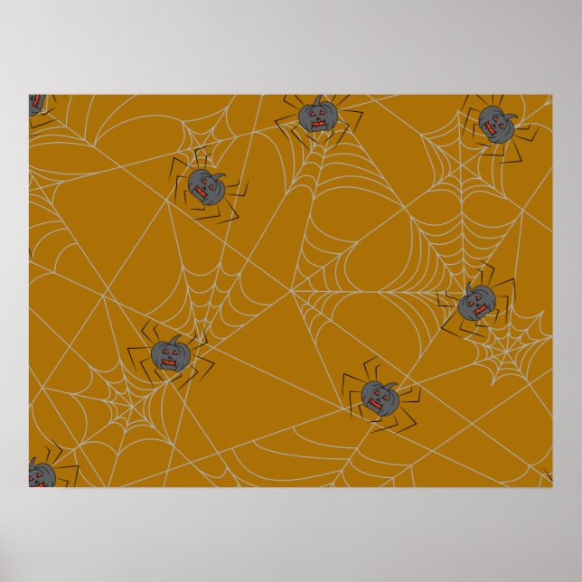 Poster Aranhas do Dia das Bruxas e abóboras (Frente)
