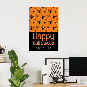 Poster Aranhas Feliz Dia das Bruxas Laranja Preto Nome pe