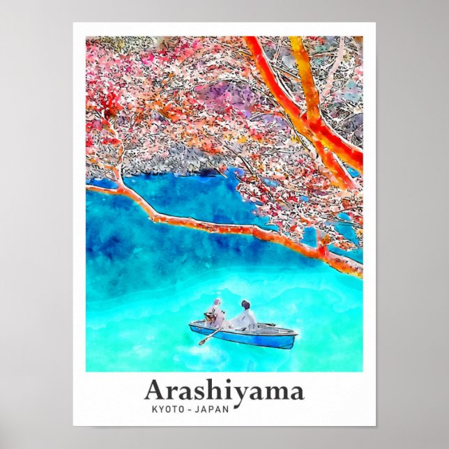 Poster Arashiyama Kyoto Viagem Watercolor Hand Drawn (Frente)