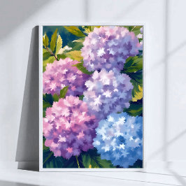 Poster Arbusto de Hortênsia Roxa | Pintura em Aquarela Fl