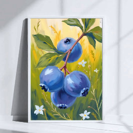 Poster Arbusto de Mirtilo | Pintura em Aquarela de Frutas
