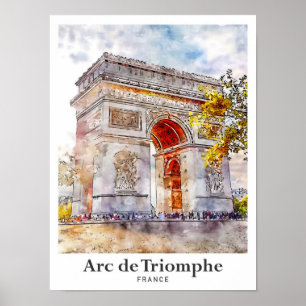 Poster Arc de Triomphe França Art Watercolor Sketch