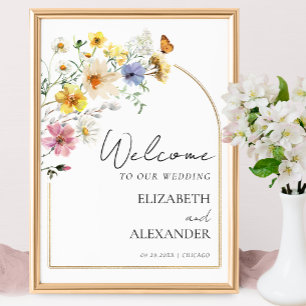 Poster Arca de flor selvagem Dourada Boho Wedding Sign