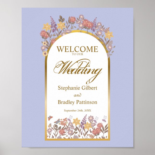 Poster Arca de Flor Selvagem Dourada Lavanda Púrpura Post (Frente)