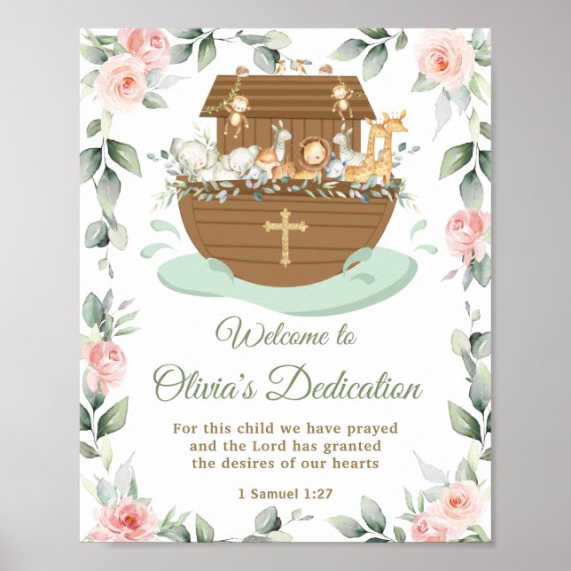 Poster Arca de Noé Dedicações Florais Rosa Batizado (Frente)
