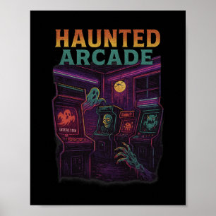 Poster Arcade Assombrado Design Retro de Halloween para J