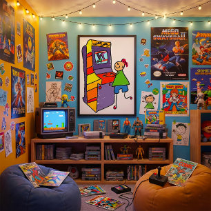 Poster Arcade Gamer Stick Figura Diversão Vintage Video G