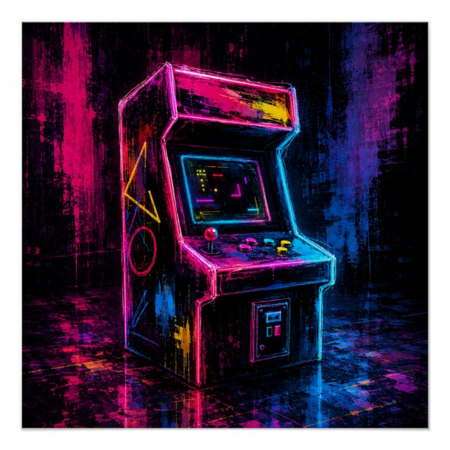 Pôster Arcade Neon Vintage (Frente)