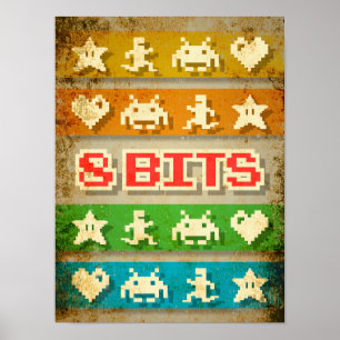 Poster Arcade Pixels do Jogador 8 Bits